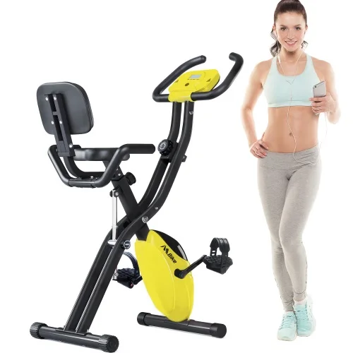 

Folding Exercise Bike, Fitness Upright and Recumbent X-Bike with 10-Level Adjustable Resistance, and Backrest