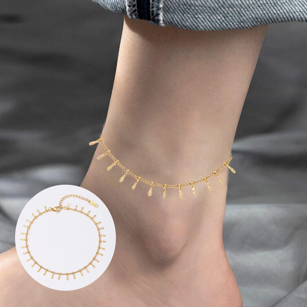 

Retro Fashion Stainless Steel Dangle Anklet for Women, Fringe Chain Anklet Bracelet ,Bohemian Style Summer Anklet Beach Jewelry