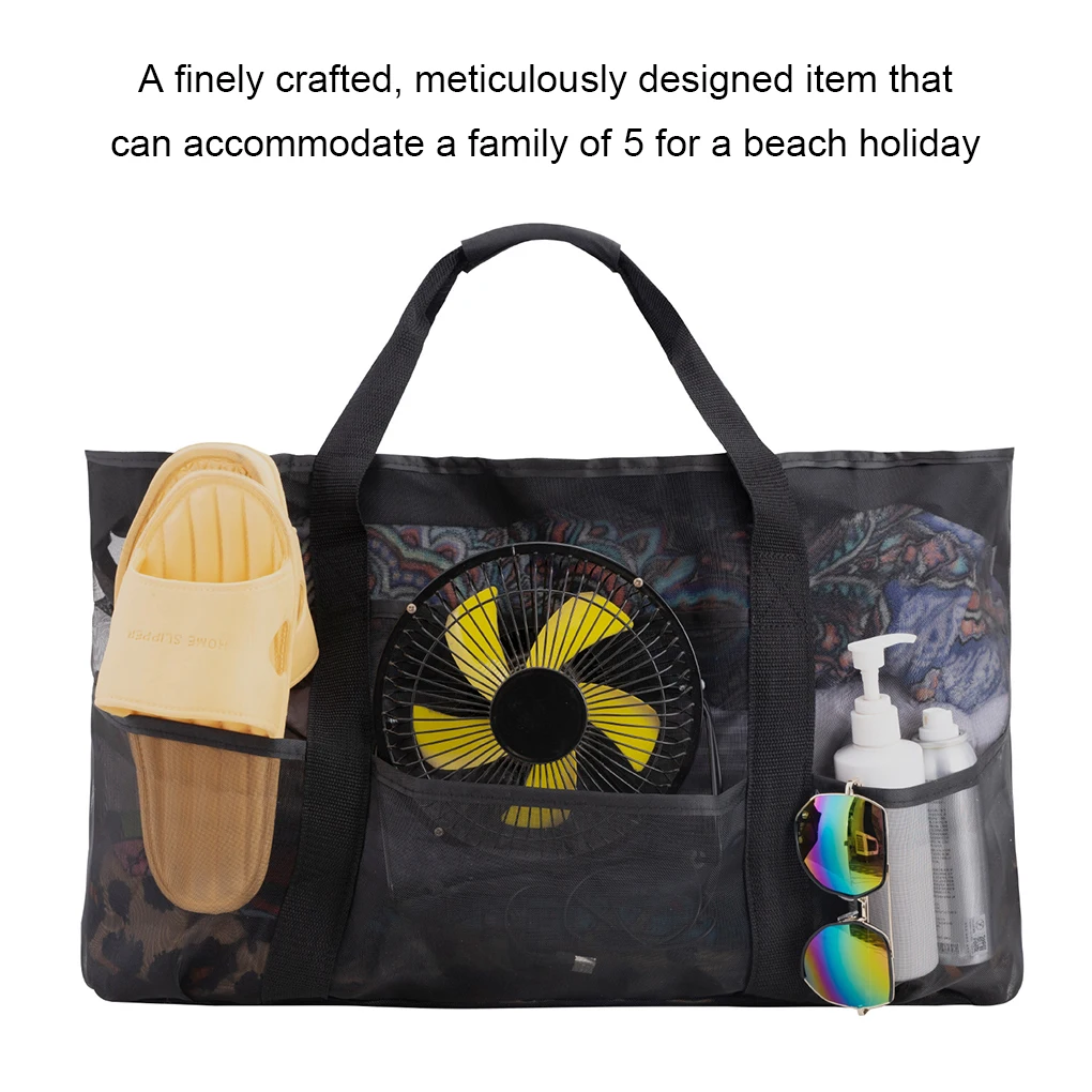 

Women Tote Bag with 9 Pockets Mesh Shoulder Bags Pool Party Beach Handbag