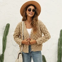 autumn and winter new woolen cardigan women solid color knitted feather button v neck cardigan sweater top women