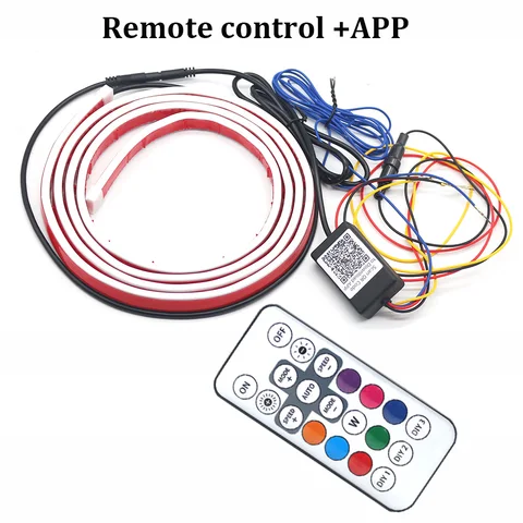 Динамическая разноцветная RGB-лента с дистанционным управлением через приложение для автомобильной фары, гибкие декоративные ленты для создания атмосферы - изображение