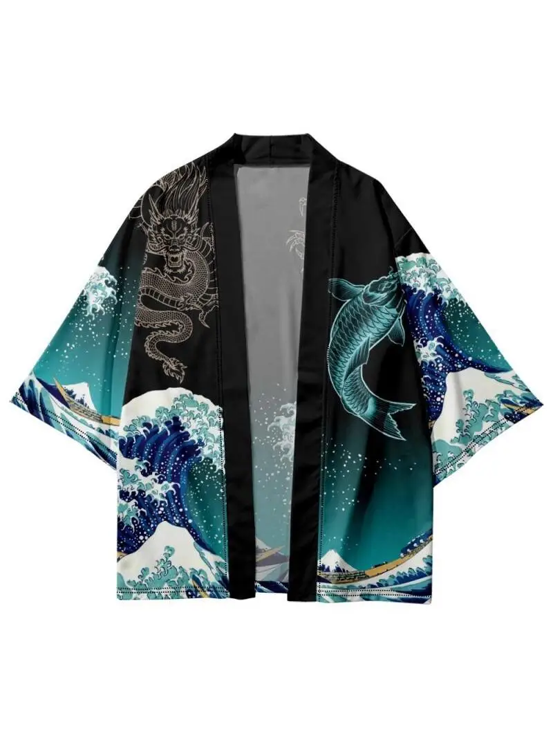 Традиционное японское кимоно для женщин и мужчин кардиган с принтом карпа юката