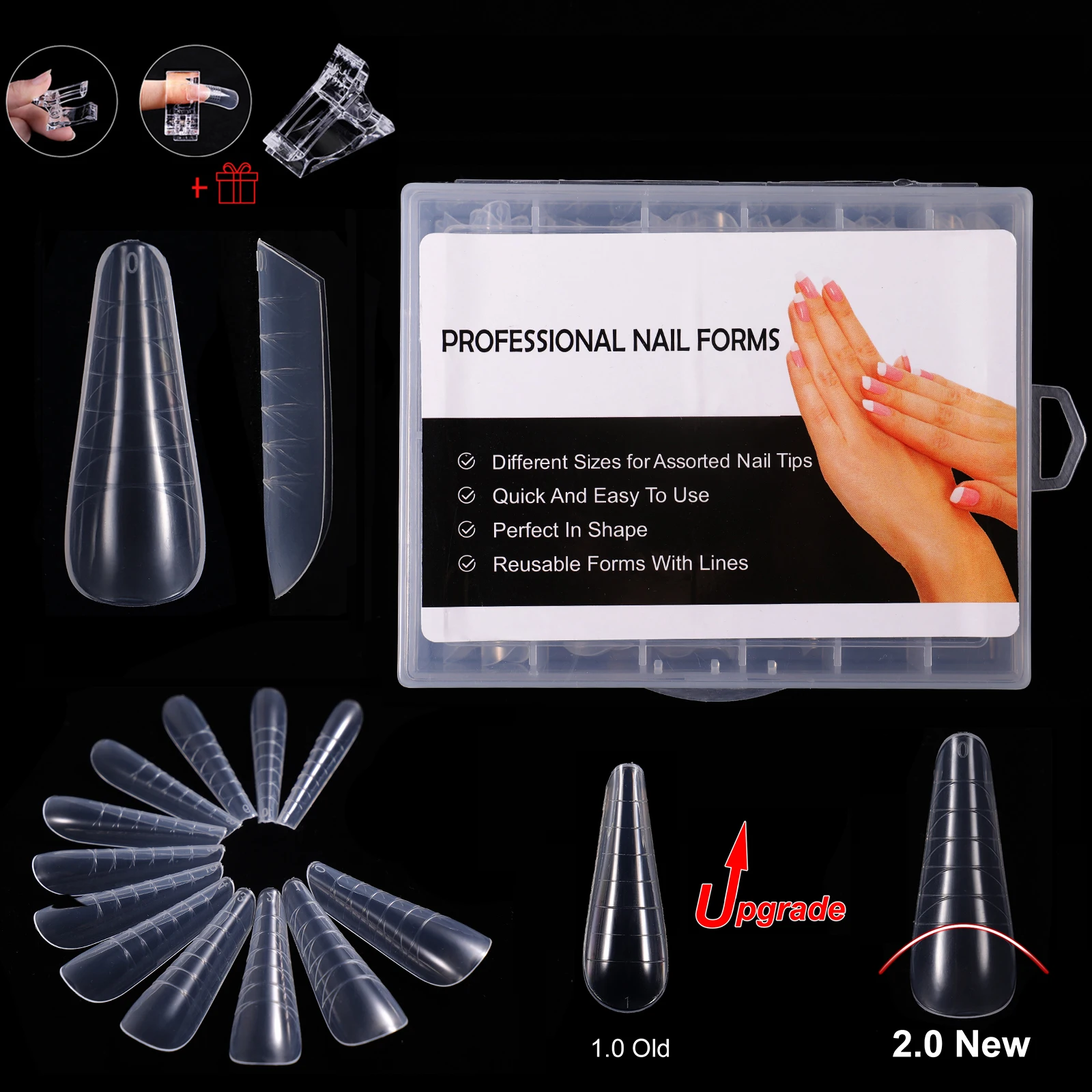 

10/12/14 Sizes Nail Dual Form Quick Building Mold Kit Poly Nail Gel Builder Mold Nail Art Extension UV Finger Tips Manicure Tool