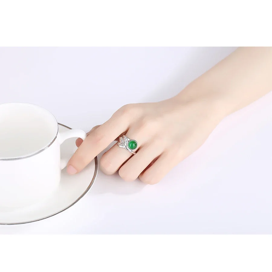 TONGZHE кольца из стерлингового серебра 925 пробы для женщин изумрудный лист розовый