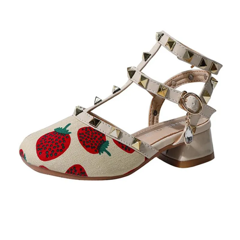 

Сандалии для девочек с заклепками и пряжкой, на шнуровке