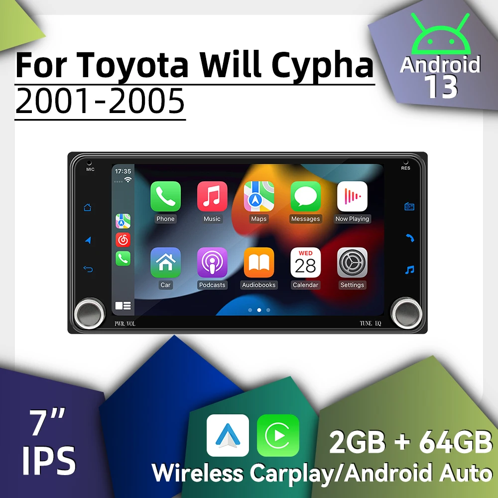 Беспроводное автомобильное мультимедийное радио Carplay Android для Toyota Will Cypha 2001-2005 7