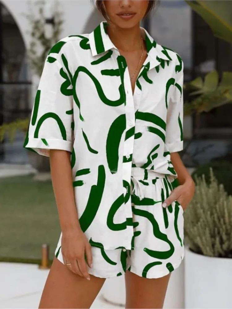 Модные женские комплекты из двух предметов с принтом 2024 летние свободные