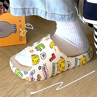 summer cute graffiti women non slip shoes comfortable soft platform slippers home wading slides color printing bathroom slippers