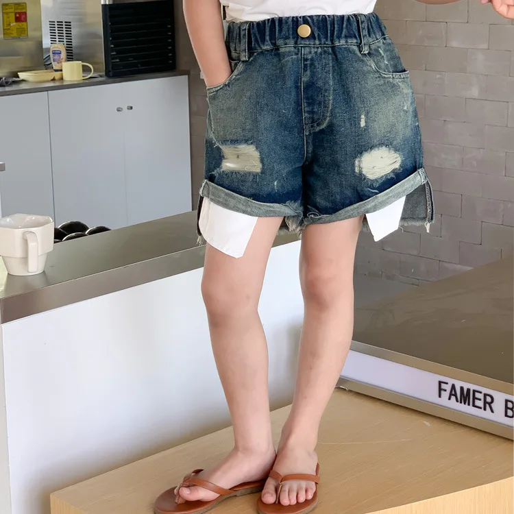 

baby girls clothes holes vintage denim shorts children clothing jeans cowboy kids shorts ripped distressed todder 2 to 12 yrs