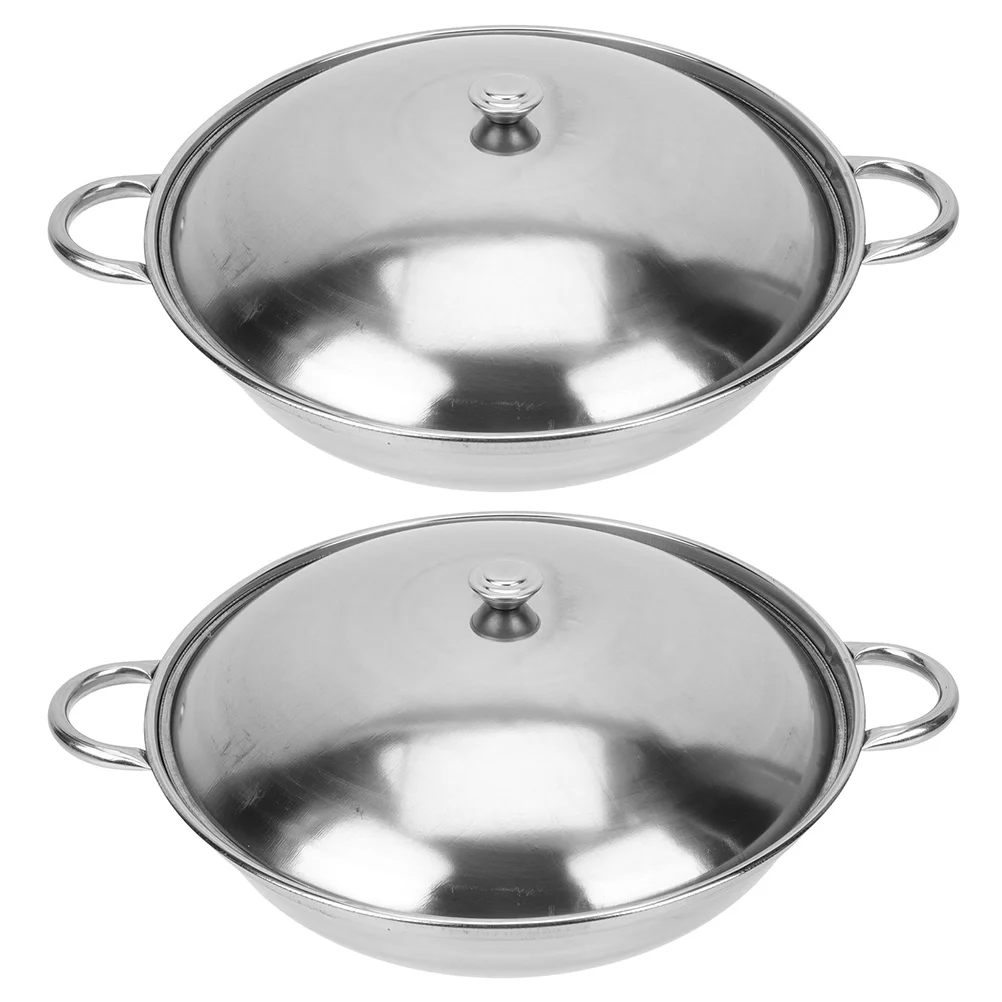 

Stainless Steel Wok Pan Lid Double Handle Everyday Pan Nonstick Frying Pan Shabu Pot Seafood Cookware Fits All Stoves