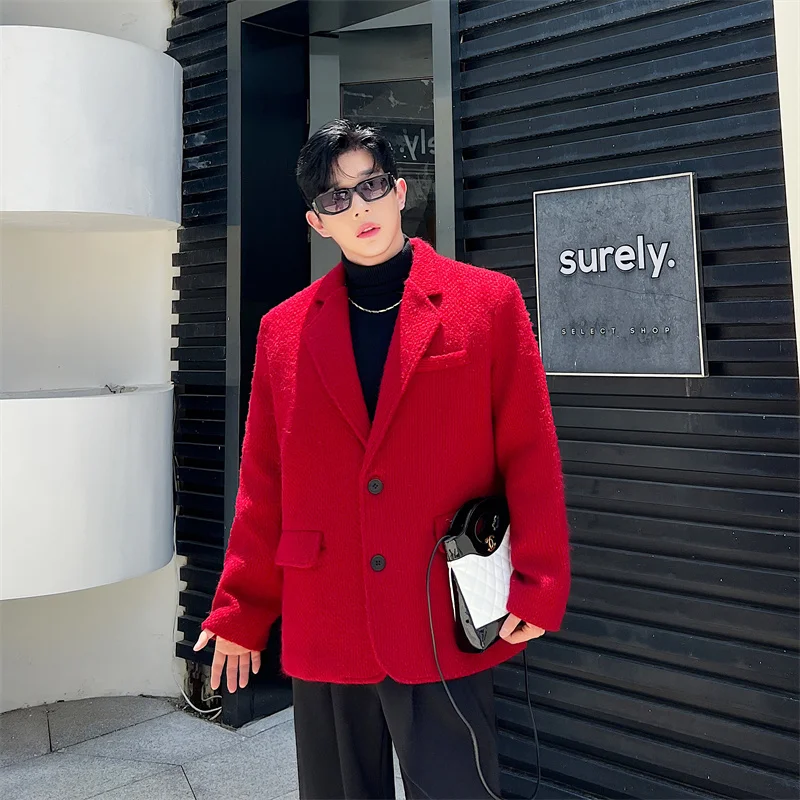 Осенне-зимний красный шерстяной утолщенный мужской костюм High Sense в Корейском