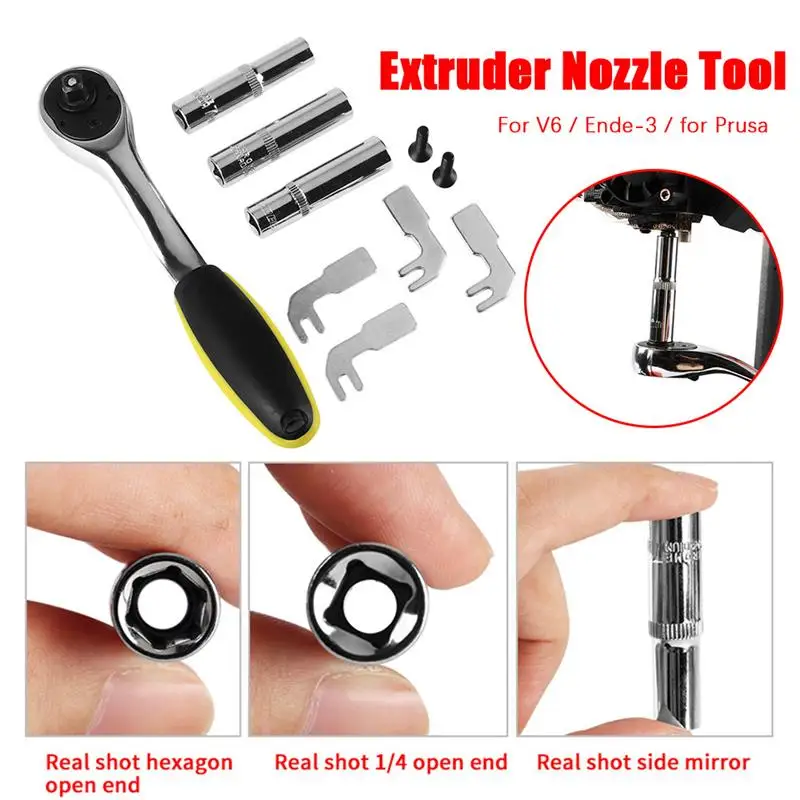 

3D Printer Extruder Nozzle Tool 7/8/9mm Hexagonal Sleeve Wrench Steel Prong Heater Block Removal Tool Remover for Prusa V6
