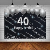 Happy 40th Birthday Silver and Black Backdrop Banner Party Decor Supplies Decorations for Women Men  Bday Background Photography
