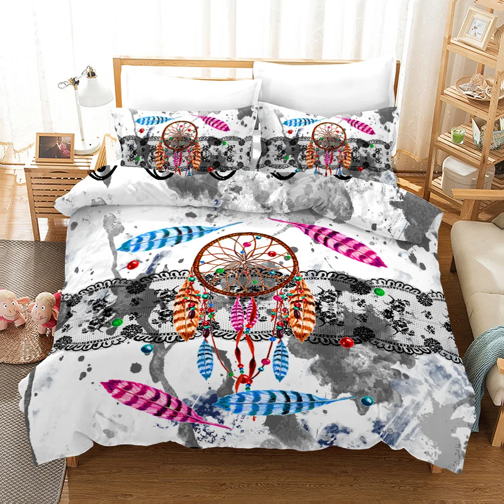 

Duvet Cover Set Bohemian Comforter Bedding Sets With Pillowcase 2/3pcs Queen Size Simple Home Textile Dreamcatcher Feather