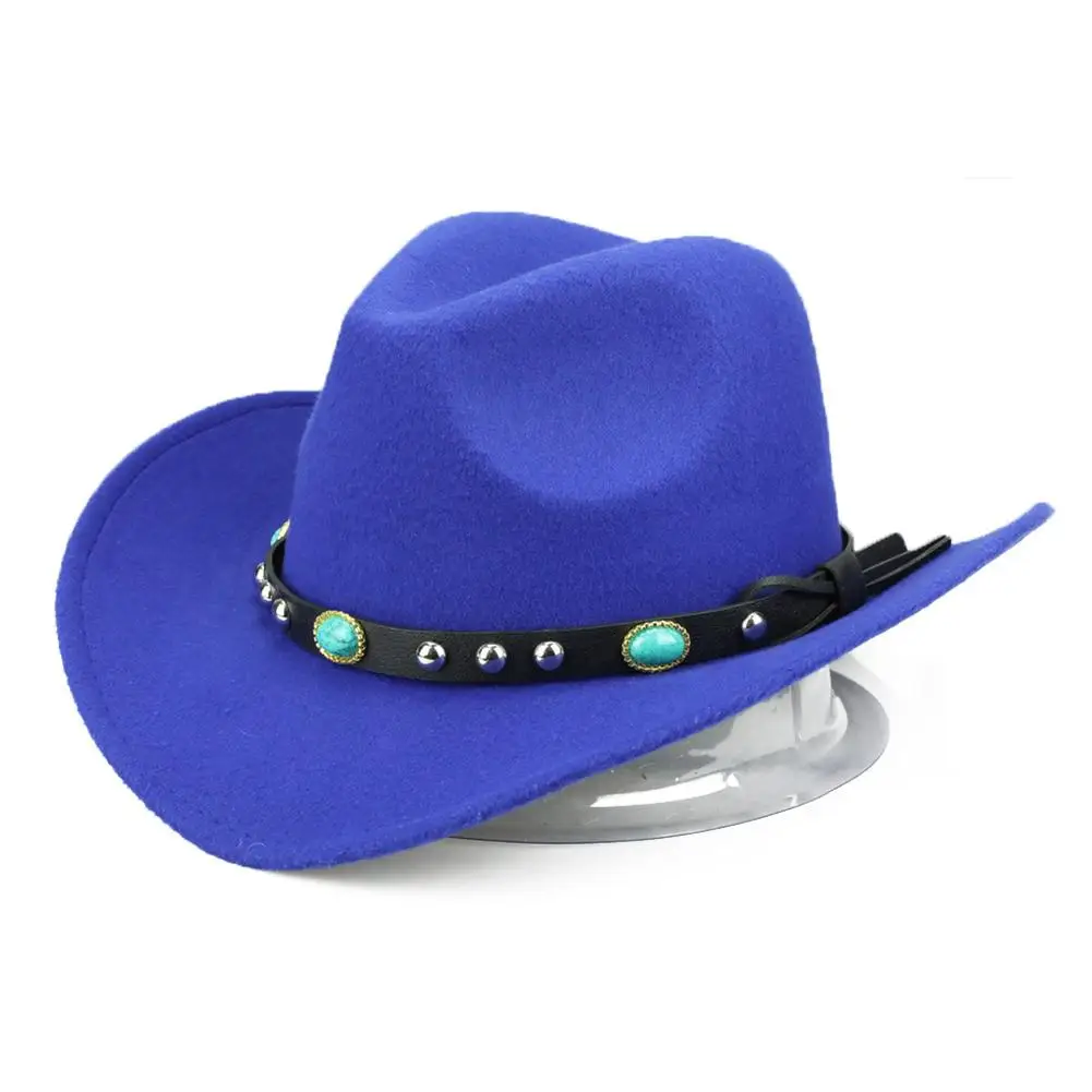 

Jazz Cap Wide Brim Cowboy Style Rivet Roll Up Solid Color Fedora Hat Dress Up Accessory