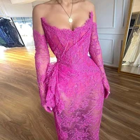 hot pink prom dresses 2022 v neck sleeveless lace evening gowns sleeveless high quality illusion sexy mermaid formal party dress
