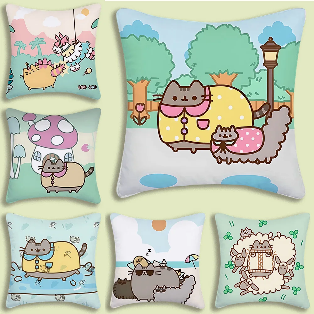 Чехлы на подушки с рисунком кота Pusheen мультяшный диван декоративный домашний