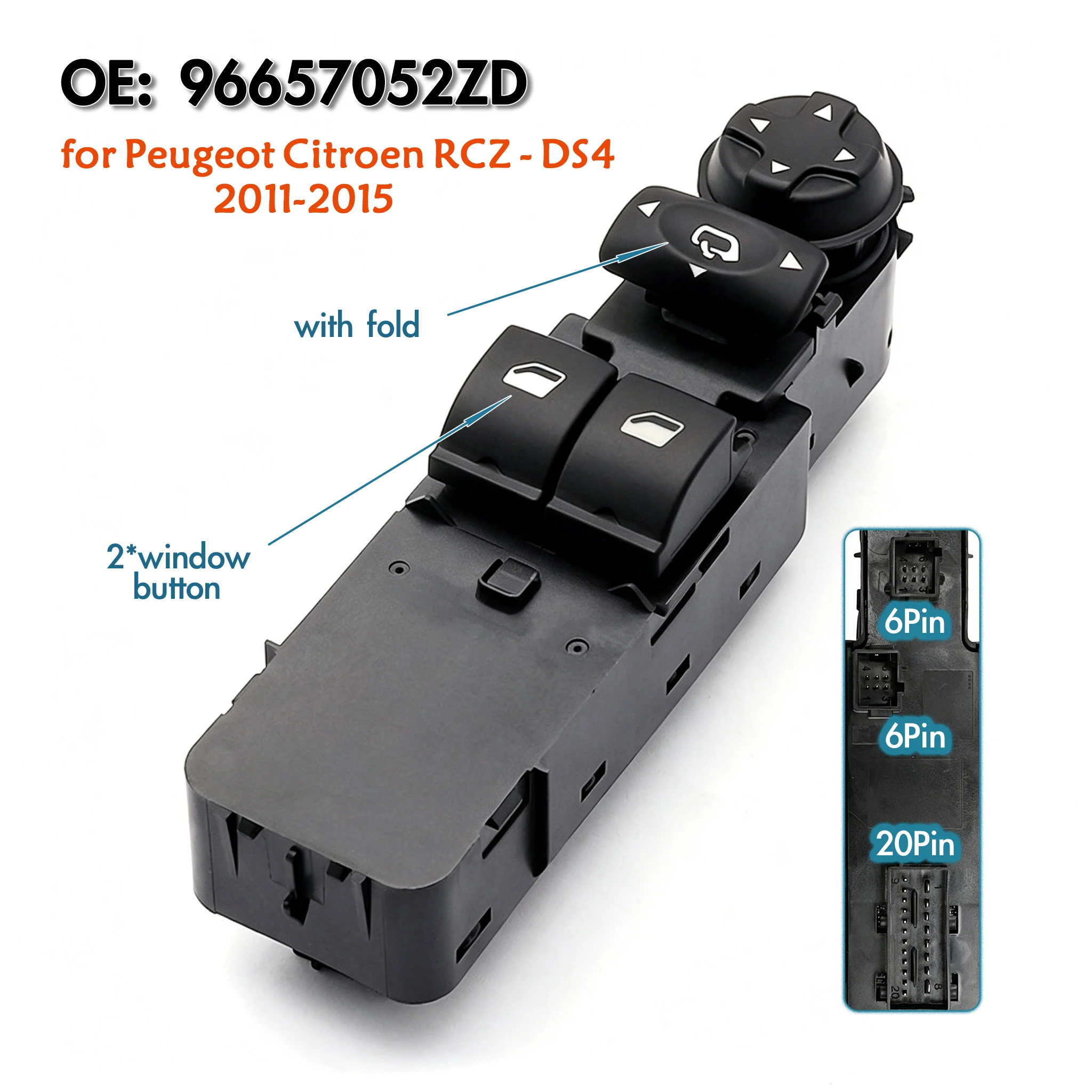 Фото 96657052ZD Для Peugeot Citroen RCZ DS4 2011-2015, Главный электрический переключатель стеклоподъемника со стороны водителя, кнопка управления стеклоподъемником №3