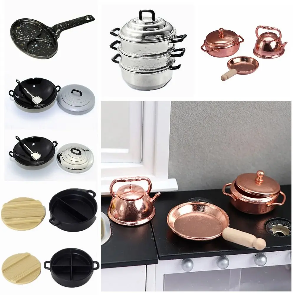 Scene Model Doll Kitchenware Kitchen Utensils Mini Cookware Dollhouse Cooking Accessories Miniature Pot With Pot Cover