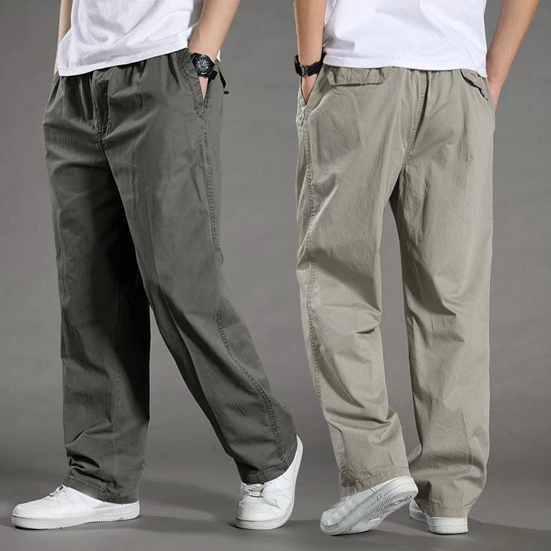

Брюки-карго мужские с карманами, свободные прямые штаны, эластичные рабочие штаны, подходят для бега, мужские брюки размера плюс 6XL