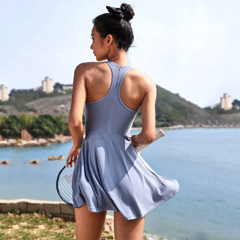 Summer fitness suit women's loose breathable back dress with chest pad tennis suit