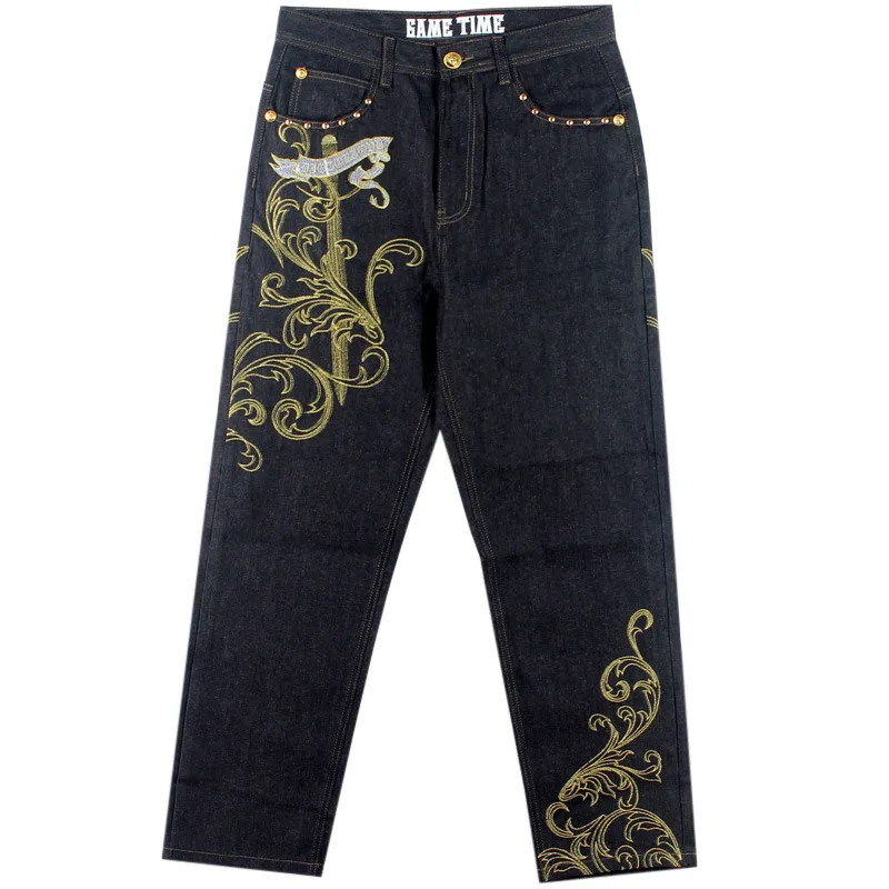 HIP HOP Jeans Men Trend Embroidery Casual Loose Skateboard Pants Wide Leg Jeans Streetwear Men Denim Baggy Jeans
