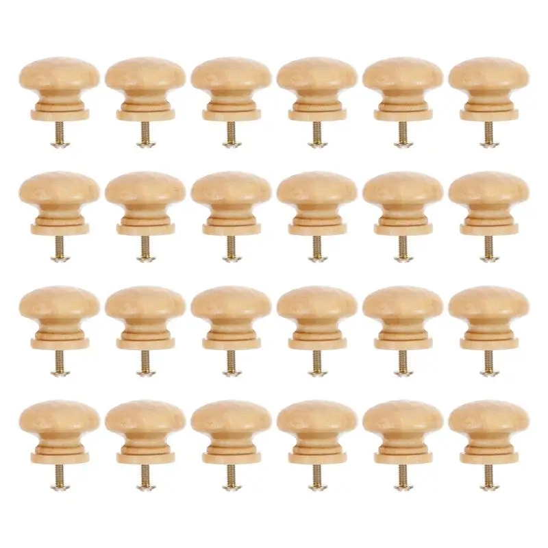

24pcs Round Shape Natural Wooden Cabinet Drawer Wardrobe Knobs Single Hole Door Pull Kitchen Handle Furniture Hardware