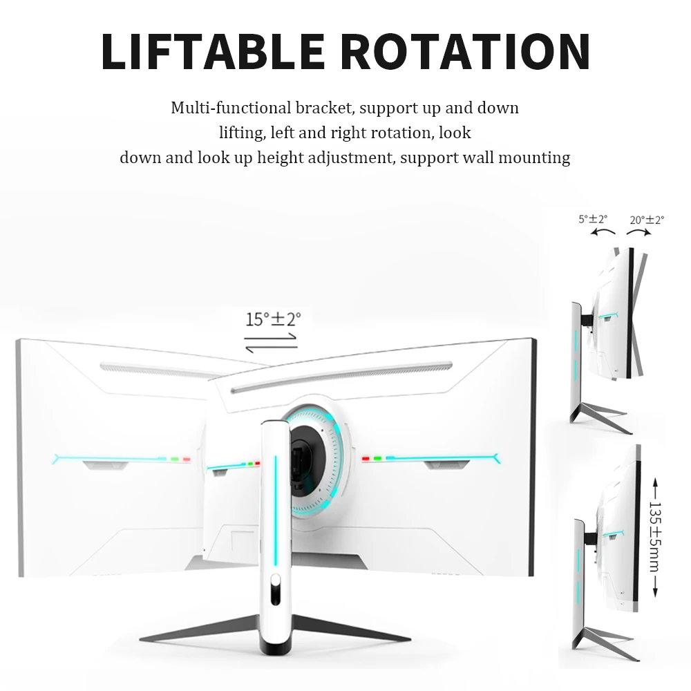 SENMAO Monitor 34 inches 3440*1440 165 Hz WQHD Wide Color range 1500R Curved Rotary Lifting Computer Gaming PX1342