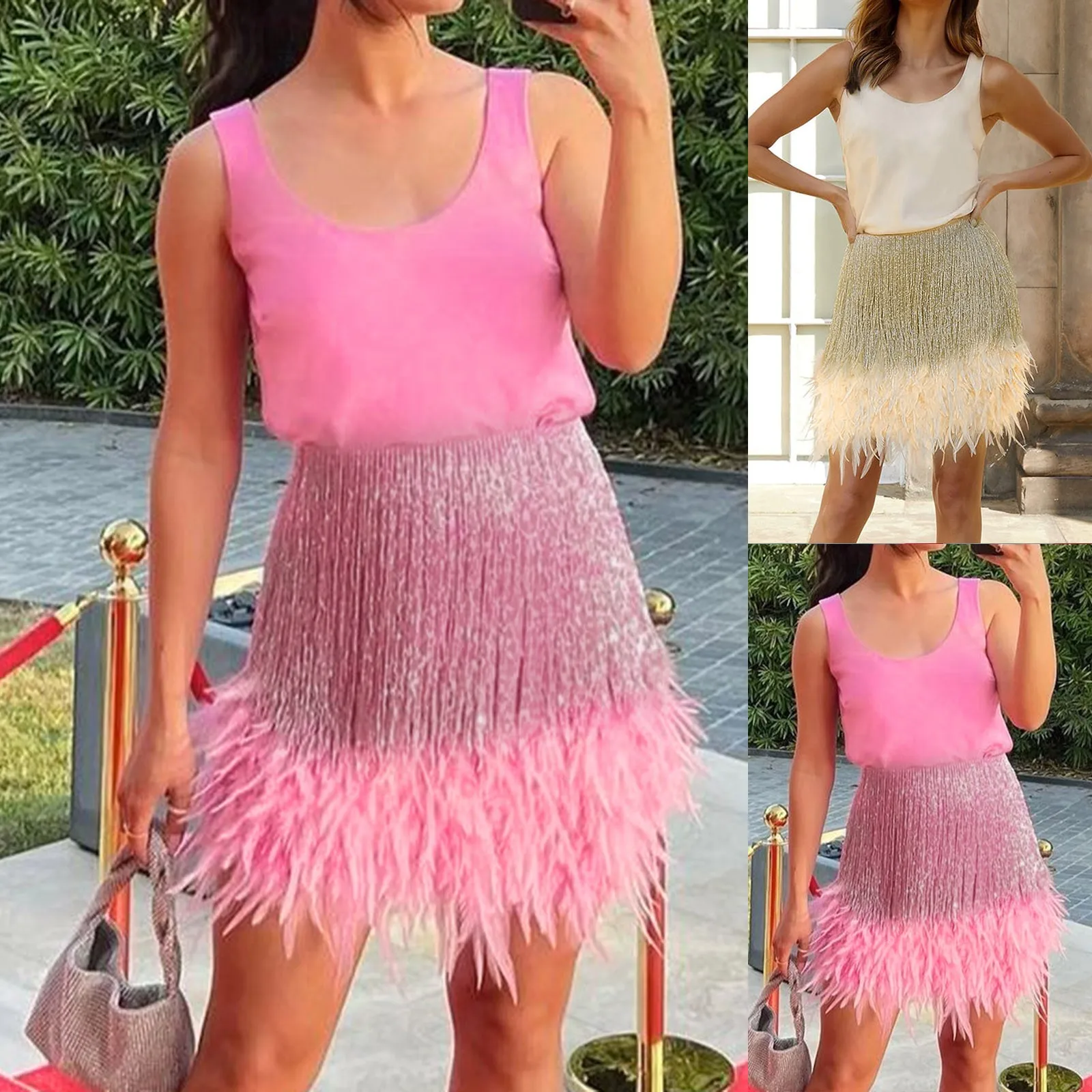 

Женское облегающее мини-платье-карандаш без рукавов на тонких бретельках с перьями и рюшами, длинное платье с рукавом