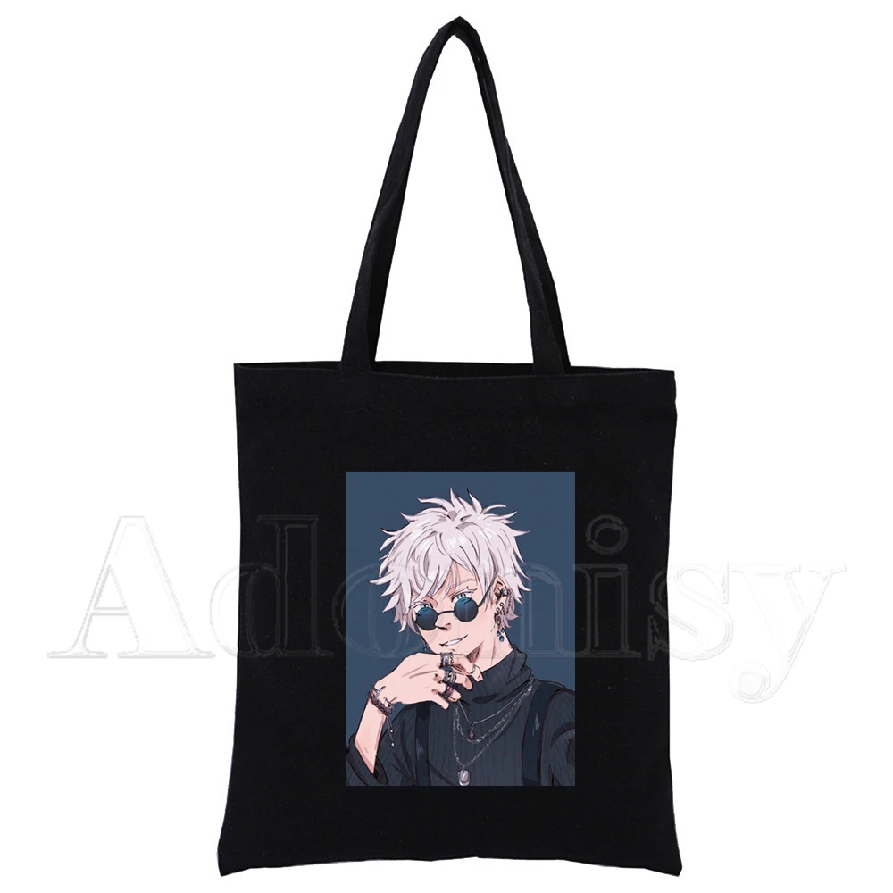

Gojo Satoru Ladies Handbags Cloth Canvas Tote Bag Black Shopping Travel Women Eco Reusable Shoulder Shopper Bags Bolsas De Tela