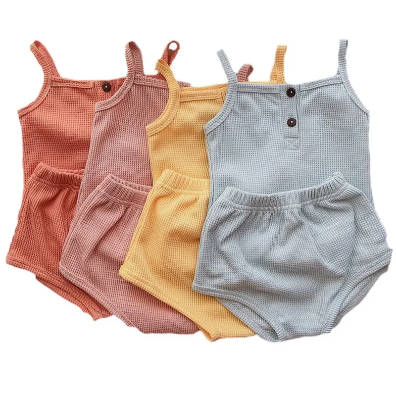 Newborn Clothing Baby Suit Summer Camisole Vest + Triangle Shorts Infant Girls Fashion Home Clothes Casual Set New Born Outfits