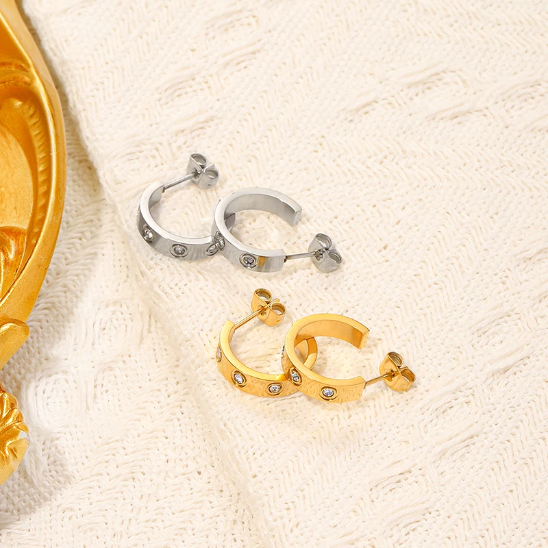 

CARLIDANA Luxury Brand Crystal Earrings Gold Plated Simple Stainless Steel Earrings for Women Original Design Jewelry Party Gift