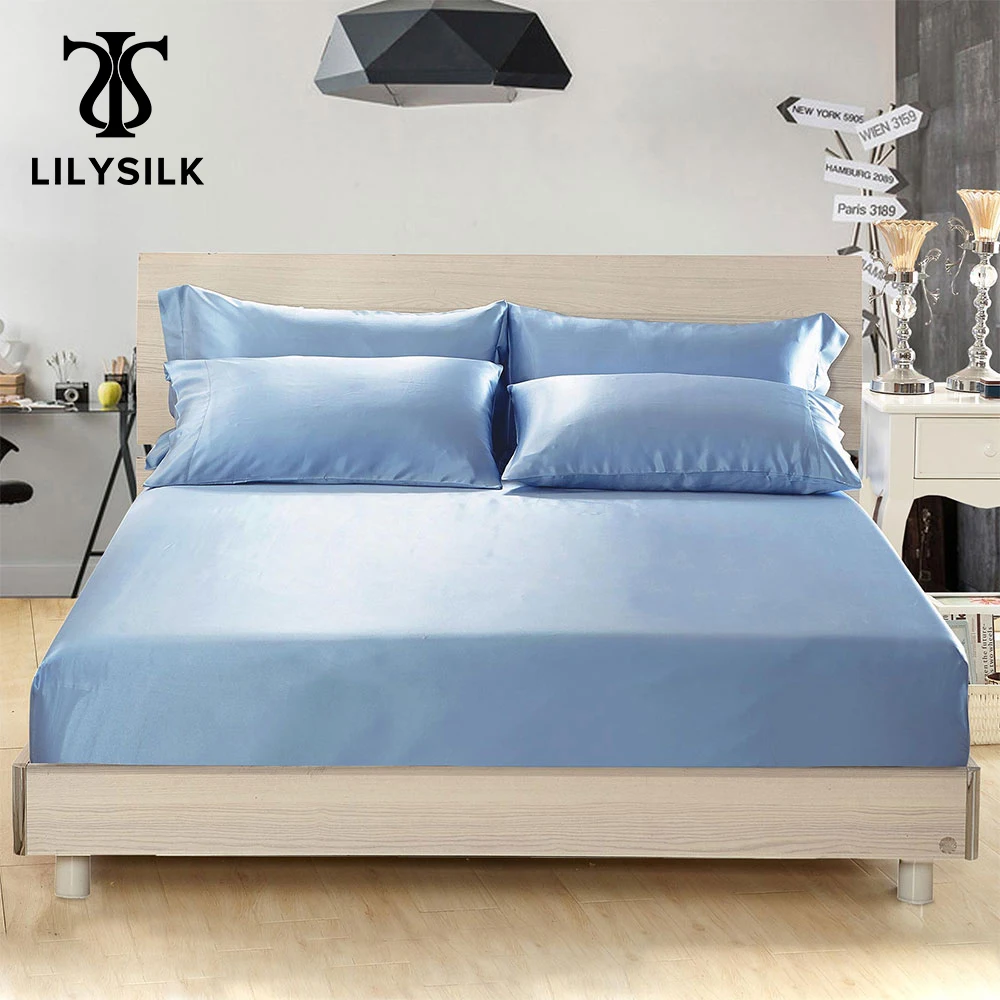 

LILYSILK Silk Fitted Sheet Deep 40cm Pure 100 Mulberry Silk 19 Momme Bed Cover Luxury Seamless queen king Bedsheet Free Shipping