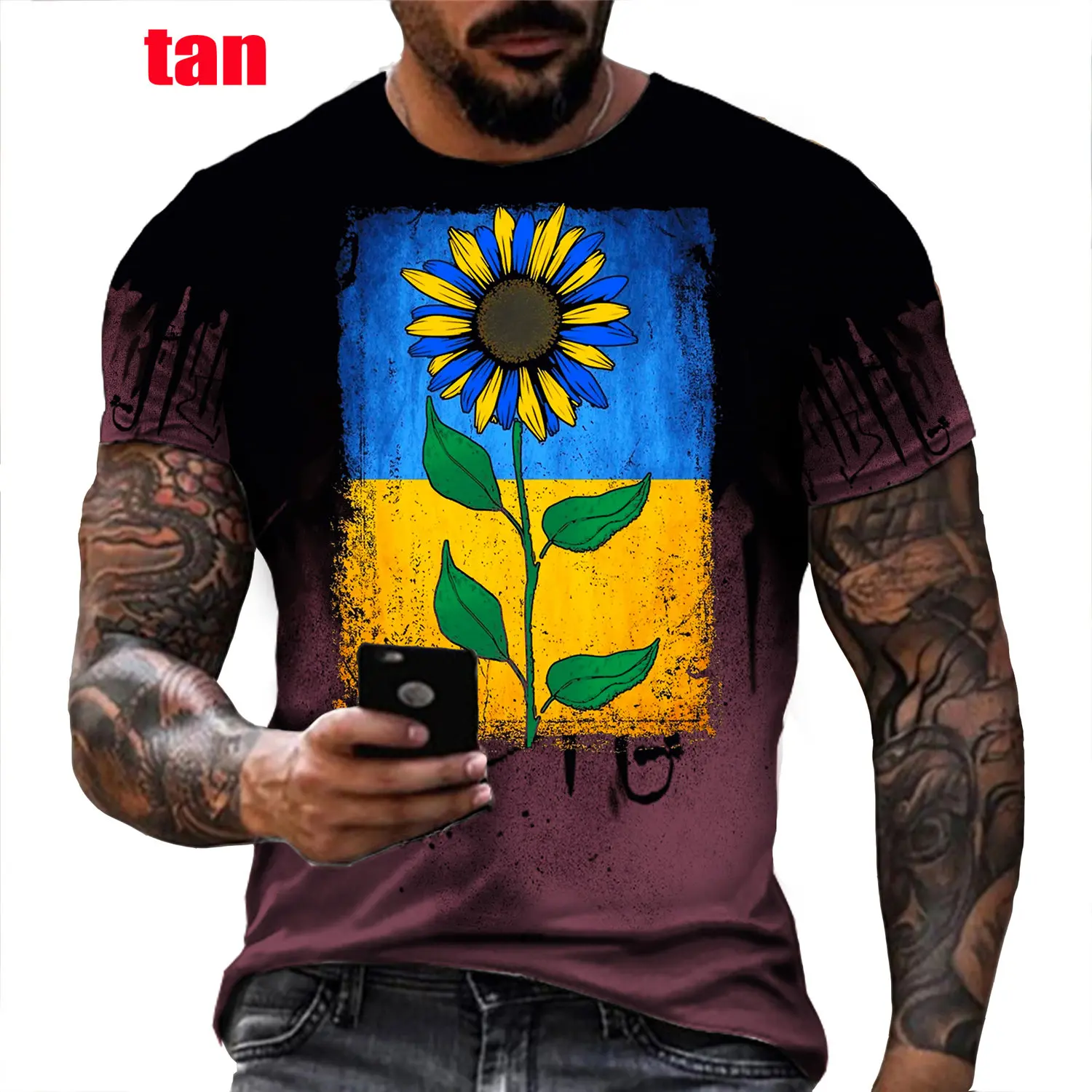 

Ukraine Flag Men T Shirts Sunflower 3d printed t shirt Summer Vintage Camo Short Sleeve Fashion Letters Tee Casual Clothes