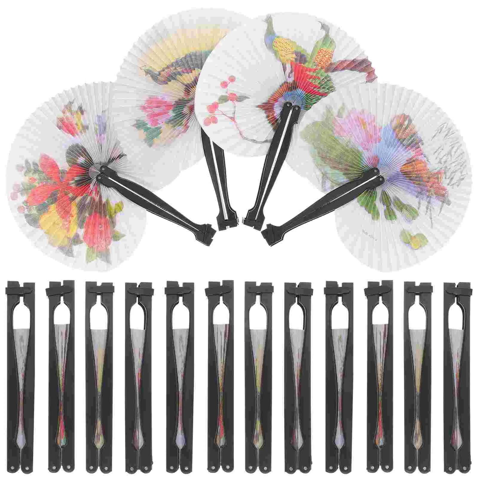 

20 Pcs Folding Round Paper Fan Cosplay Prop Handheld Foldable Fans Chinese Lightweight Dance