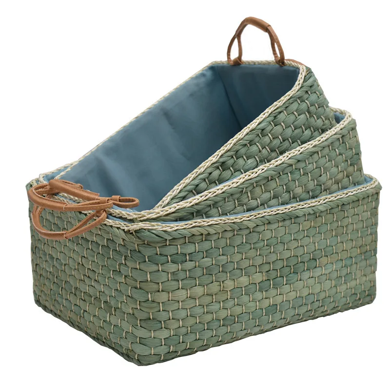 

Экологически чистая корзина для хранения из ротанга ручной работы, коробка для хранения кукурузной кожи, журнальный столик, настольная корзина для хранения в гостиной