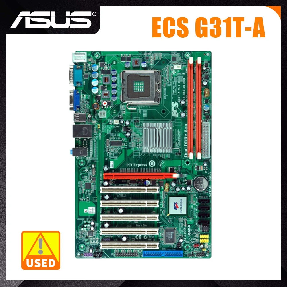 For ECS G31T-A Motherboard LGA 775 Motherboard DDR2 Intel G31   VGA ATX USB2.0 PCI-E X16 Support Core 2 Quad/Core 2 Duo Cpus