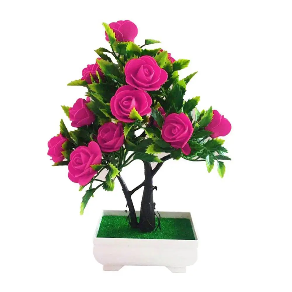 

Artificial Flower Plant Rose Potted Bonsai Office Garden Desktop Ornament Decor