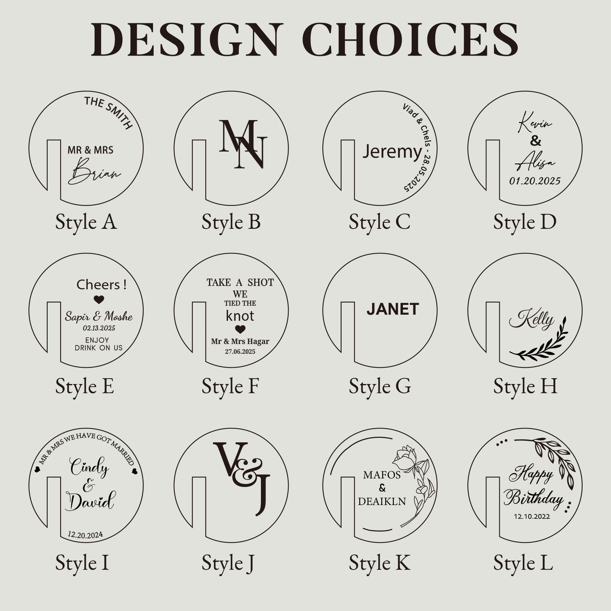 Персонализированные акриловые бирки для напитков круглые диски с именем