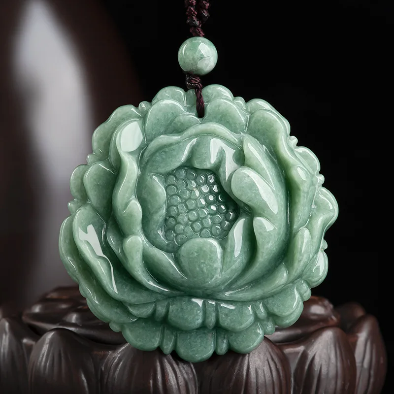 

Burmese Jade Flower Pendant Luxury Natural Necklace Designer Accessories Jewelry Jadeite Emerald Amulets Real Green Gemstones