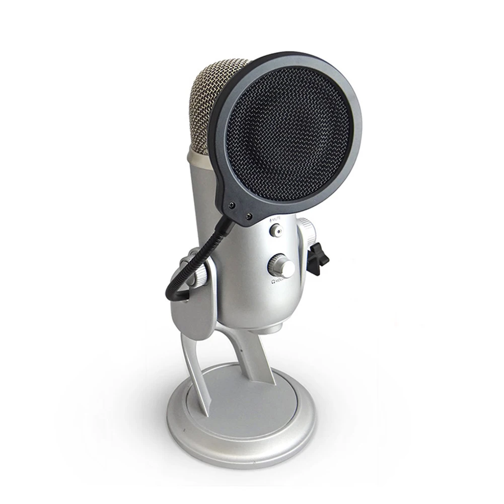 

Микрофонный фильтр с шумоподавлением щит с гусиной шеей Профессиональный зажим на 3-х слойный гибкий сетчатый металлический ветровой экран...