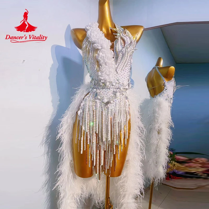 Женские костюмы для латиноамериканских танцев платье с кисточками стразами и