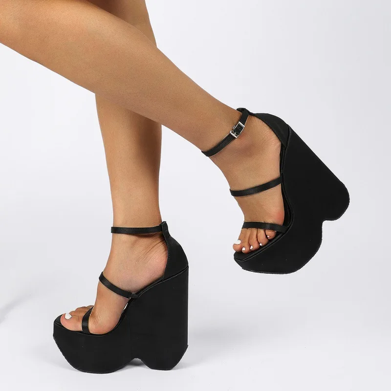 

2022 New Summer New Women's High Heels Sandals Platform Buckle Wedges Front Open Toe Ladies High Heel Shoes Large Size 35~42