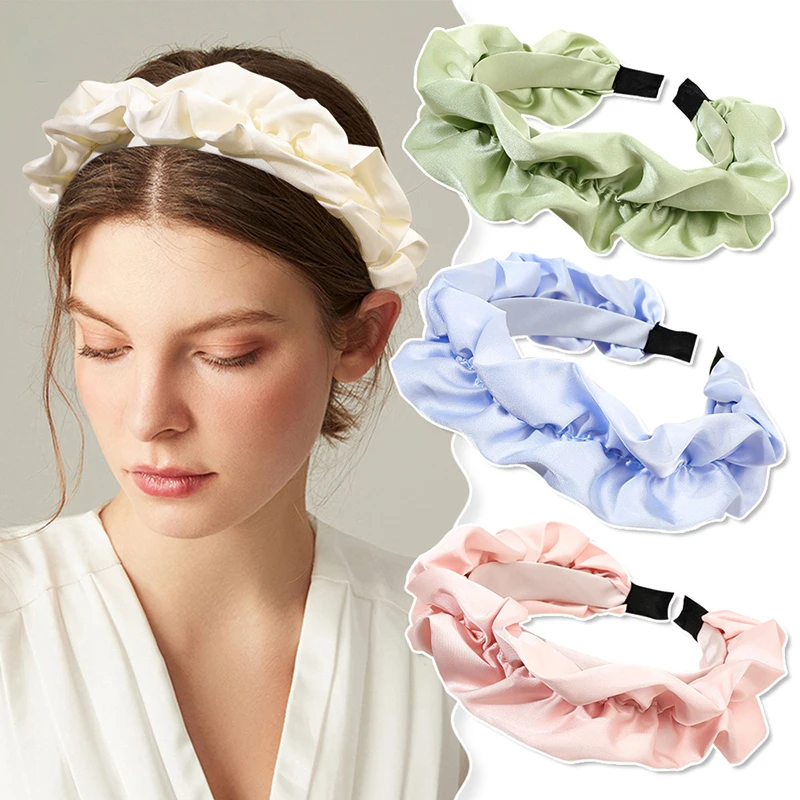 

New Solid Color Satin Headband for Women Plicated Fabric Hair Hoop Bands Bezel Elasic Hairband Cute Elegant Girl Hair Accesories