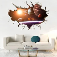 new 3d broken wall planet space wall stickers living room bedroom study decorative painting home decoration background poster