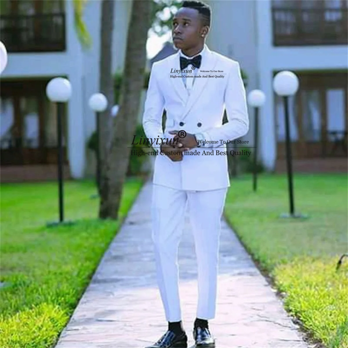 

White Men's Suits Double Breasted Groom Tuxedos Latest Coat Pant Designs 2 Pieces Set Male Prom Party Blazers Terno Masculino
