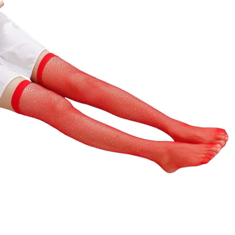 Чулки до бедра в сеточку украшенные блестящими стразами для ночного наряда