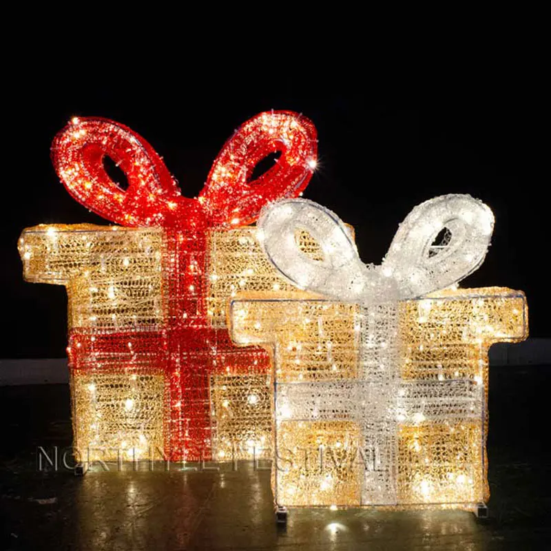 3D Gift box Lighted Christmas Decorations LED Motif Light Xmas Holiday 2022 For Party Garden Hotel Decoration