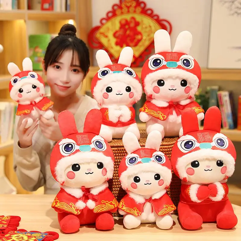 

Новогодний Китайский кролик со знаками Зодиака, 25/38 см, плюшевая игрушка, кролик, одежда, талисман, мягкая кукла, подарок на день рождения, пр...