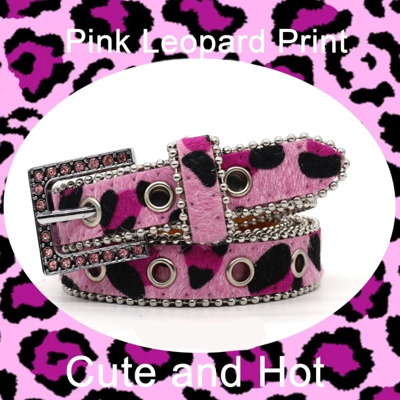Уникальный пояс с леопардовым принтом и цепочкой для ковбоя стильный со стразами